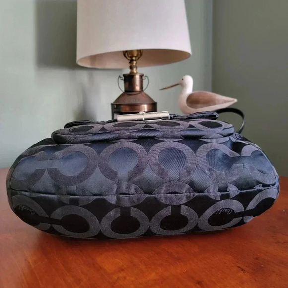 Coach Black Kristen Op Art Hobo Black Signature Jacquard and Leather #16811 - Picture 13 of 16